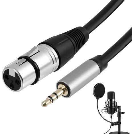 Cable de audio mono XLR chapado en oro a jack de 3,5 mm - Mini jack auxiliar a XLR macho - 1 m - Cable adaptador de audio auxiliar para teléfono móvil, portátil, altavoz (hembra) (1/5)