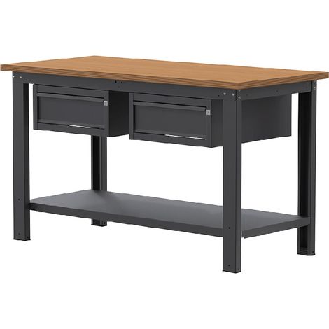 Banco da lavoro SOGI X3N105L- 1.5 m - piano in legno - 1 + 1 cassetti - grigio antracite (1/5)