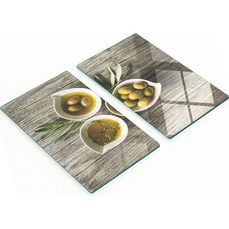 Küchenschneidebretter aus Glas mit Olivenöl-Motiv, 2 x 30 x 52 cm (1/5)