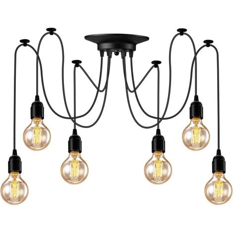 Lámpara colgante Ulisem Spider de 6 luces, estilo industrial, estilo retro, ideal para sala de estar, cocina y dormitorio (sin bombillas). (1/4)