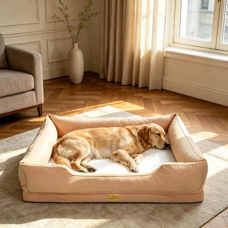 Panier Chien Déhoussable et Orthopédique, 111 x 88 cm, Beige (1/5)