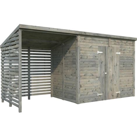 Abri de jardin en bois Leif 4,5+2,9 m2 Traité Gris (1/5)