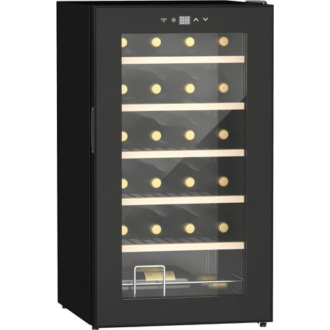 Cave à vin réfrigérée pour 24 bouteilles, capacité de 65 L, contrôle de la température et clayettes amovibles, noire (1/5)