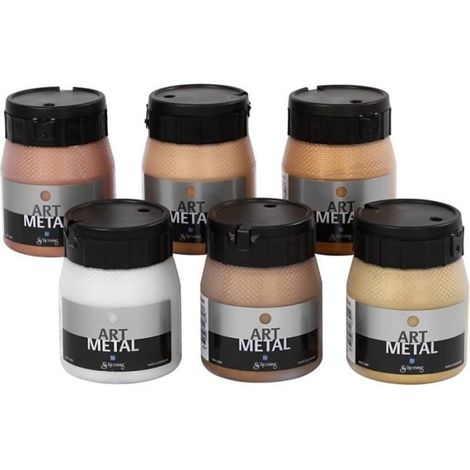 Assortiment de peintures Art Metal - 250 ml - 6 pcs - Métallisée - À base d'eau - Couverture optimale