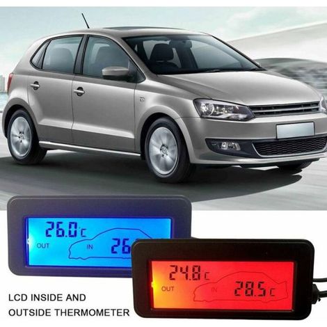 Thermometre Interieur Exterieur pour Voiture DC12V Thermomètre Numérique Thermomètre De Voiture Rétro-Éclairage Mini Thermomètre (1/5)