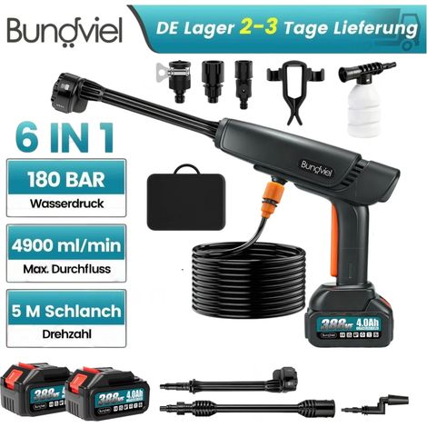 Elektrische Hochdruckreiniger,Akku-Auto-Hochdruckreiniger, kabellose Wasserwaschpistole, 180 bar, + 2 Akkus 4000mAh+ Ladegerät, kompatibel mit 21-V-Akku von Makita (1/5)