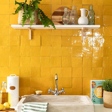Zellige véritable Carrelage Artisanal - 10x10 cm - Jaune Moutarde (vendu par boîte de 0,5m²)