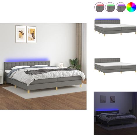 Sommier à lattes de lit et matelas et LED Gris foncé 200x200 cm - Sommier Tapissier - Lit Avec Led - Matelas À Ressorts Ensachés - Têted Lit Ajustable - Éclairage LED (1/5)