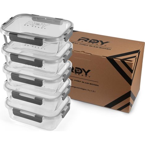 Meal Prep Boîtes en verre 5 x 1500 ml Verre borosilicate Couvercle (1/5)