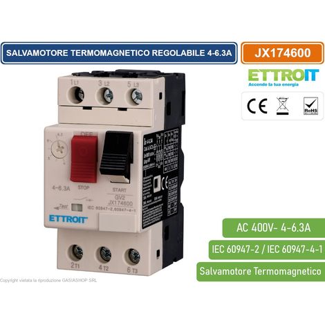ETTROIT JX174600 SALVAMOTORE TERMOMAGNETICO REGOLABILE 4-6.3A TRIFASE GV2 PROTEZIONE MOTORE
