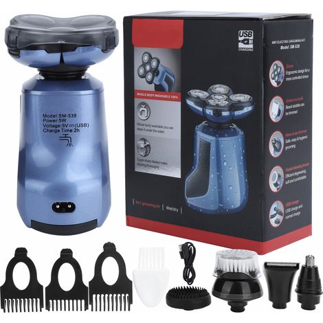 Kit de Rasoir Électrique Rechargeable Imperméable pour Barbe Moustache Nez Oreilles Hommes (1/5)