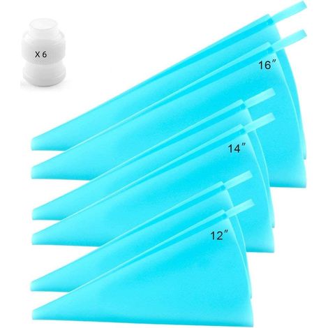 Lot de 6 poches à douille réutilisables et coupleurs anti-éclatement pour glaçage, biscuits, 6 coupleurs pour poches à douille, kit d'outils de décoration de gâteaux, cupcakes, 3 tailles (1/5)