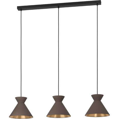 Lampe suspendue Nastasia Textile Cappuccino, laiton E27 3x40w L: 100cm B: 24 cm H: 110 cm Dimmable (1/3)
