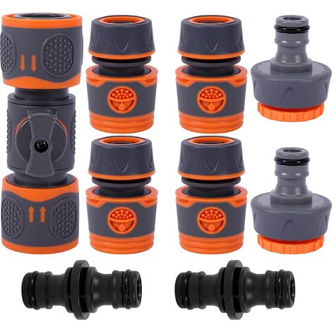 9 Pièces Raccord Rapide Tuyau d’Arrosage, Kit Connecteurs en ABS et TPR avec Raccords de Tuyau, Adaptateurs de Robinet et Vanne Double Rapide pour Jardin, Arrosage Extérieur (1/5)