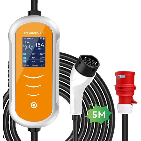 EV-Ladegerät, tragbar 11KW, einstellbarer Strom, 11KW 16A 5M, Typ2 (1/2)
