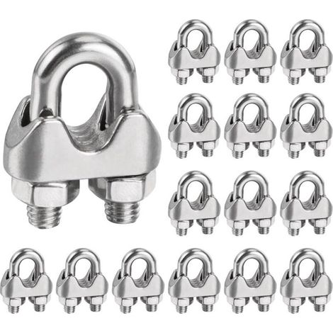 HOXILEELEO - Serre Cable Inox 6mm,16 Pices Serre Cable Acier Attaches pour 6mm cbles mtalliques M6 Pince de Cble Mtallique U pinces en pour Cble Mtallique de 6mm DiamtreM6 (1/5)