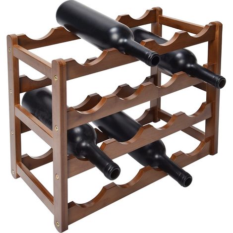 Casier à Vin 4 Niveaux, Casier de Rangement en Bambou, Casier à Bouteilles, Porte-bouteille de Vin pour Cave Gastronomie et Pièce de Rangement, Rangement Bouteille et Vin Modulable et Extensible 35 X.
