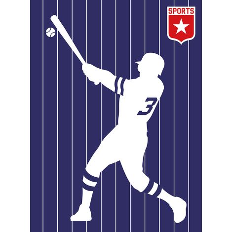 Papier peint panoramique bleu & blanc Baseball Tapisserie panoramique rétro chambre garçon Papier peint panoramique sport idéal chambre ado (1/2)