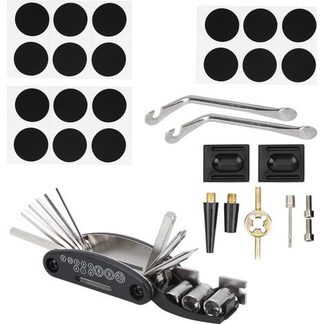 Kit de réparation de pneus de vélo, sac portable, démonte-pneu, sacoche multifonction 16 en 1 (1/5)