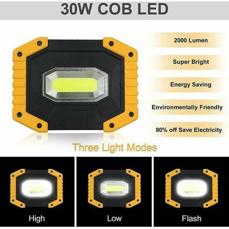 Projecteur LED - - 30W - 2000LM - Rechargeable - 3 Modes - Couleurs multiples (1/4)