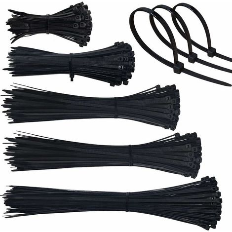 500 Pièces Collier de Serrage Plastique, Serre Cable Plastique 4mm Zip Ties 100/150/200/250/300mm, Colliers Serre Cable Collier Rilsan Nylon pour Cable Management (Noir) (1/5)