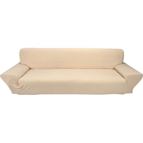 Housse de canapé extensible 4 places Beige Polyester Élastique Antidérapante Protection Meuble Salon Bureau Hôtel (1/3)