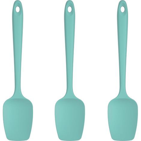 Silicone Spoon Spatula: Set of 3, 315℃ Heat Resistant, BPA-Free Flexible Rubber Scraper, Kitchen Utensils for Cooking, Scraping and Mixing (Sky Aqua) (1/5)