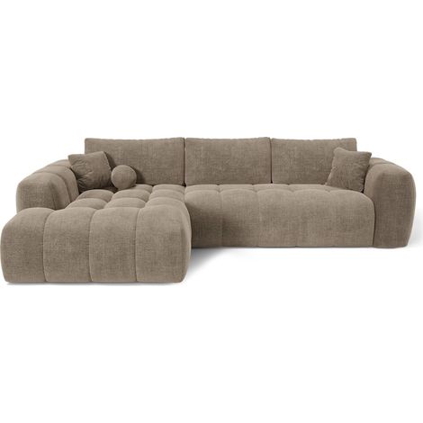 Canapé angle gauche convertible avec coffre 5 places en tissu tramé  taupe SKY (1/5)