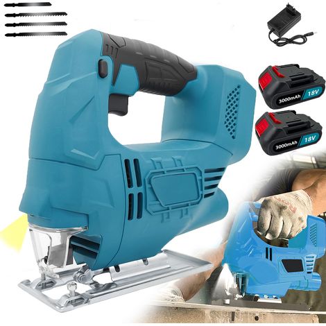 Stichsägen,18 V LXT Akku-Stichsäge 26 mm ± 45 ° Säge mit variabler Geschwindigkeit + 4 Klingen + 2 x 3000-mAh-Akkus + Ladegerät,Kompatibel mit Makita-Akku