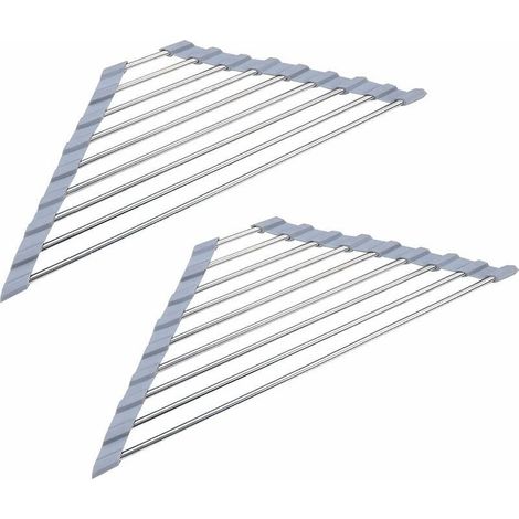 Lot de 2 égouttoirs en acier inoxydable pliables triangulaires pour évier de cuisine Gris， (1/5)