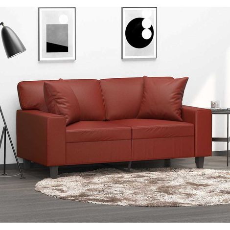 Lot de 2 Coussins décoratifs Moderne - Coussins Déco Rouge bordeaux 40x40 cm Similicuir BV913514 - BonneVie (1/5)
