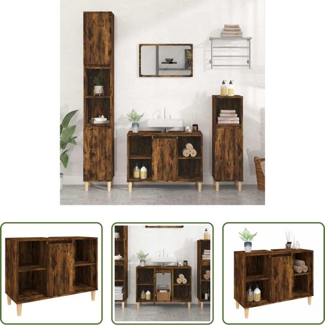 Holzwerkstoff -  Waschbeckenunterschrank Räuchereiche 80x33x60 cm Holzwerkstoff