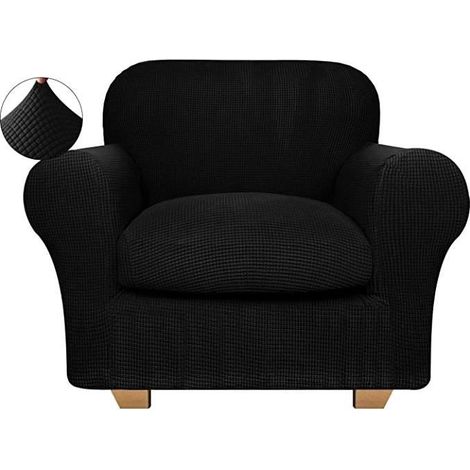 Housses de canapé 1 Place Avec Accoudoirs Housse pour Fauteuil Élastique Canapé Extensible avec Housse de Coussin - Noir (1/4)
