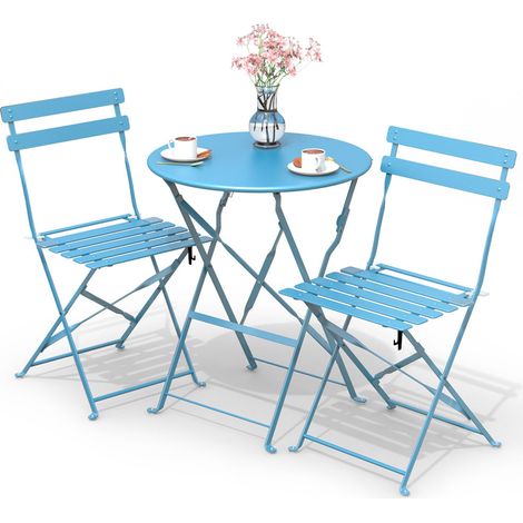 Ensemble bistro extérieur 1 table 2 chaises acier bleu