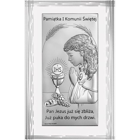 Quadro in argento per una bambina in occasione della Prima Comunione + incisione 6717FA 10 x 16 cm (1/5)