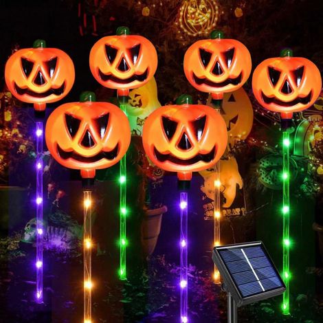 Piquets lumineux LED d'Halloween lot de 6 citrouilles plates tige transparente, lampe décorative extérieure IP65, tension 1,2V DT-8 (1/5)