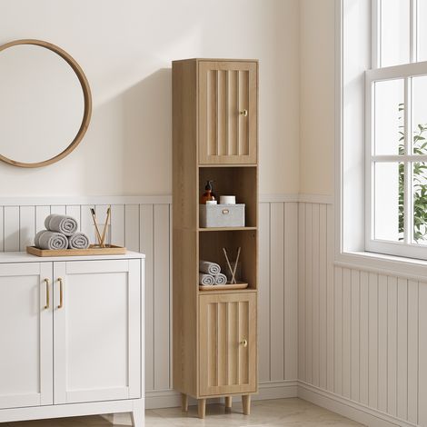 Armadio da bagno 32x30x169 cm in MDF naturale, salvaspazio, FloraGrace (1/5)
