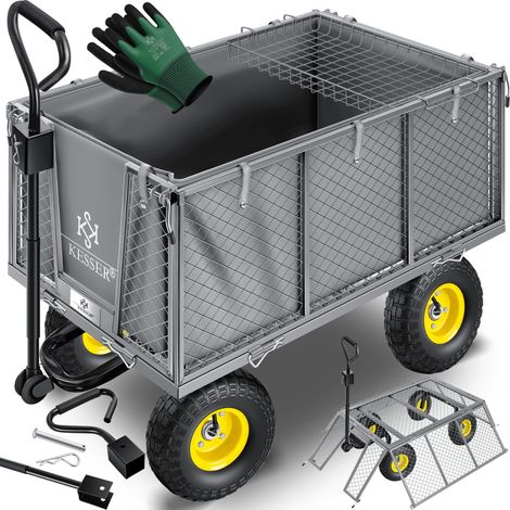 KESSER® Carro de mano 550 kg cargable, Carro de jardín, Carro de transporte, Lona desmontable, versátil incl. Guantes, Gris / 550kg (1/5)