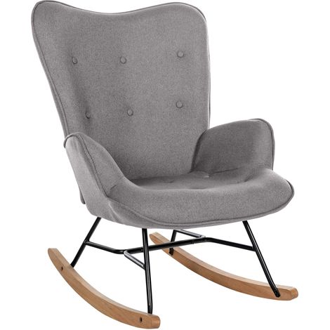 Fauteuil à bascule rocking chair en tissu gris capitonné cadre en métal et patins en bois 100003806 (1/5)