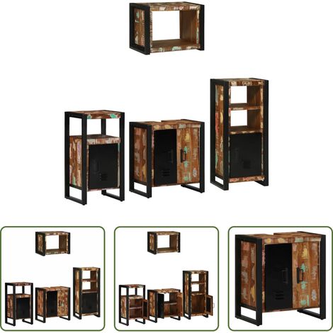 Badezimmerregal - Badezimmermöbel-Set mit Regal 4 pcs Massives upgecyceltes Holz (1/5)