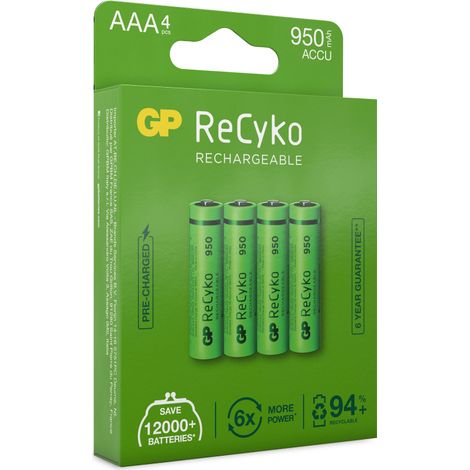 GP - Pack de 4 piles rechargeable Recyko+ AAA 950mAh (1/5)
