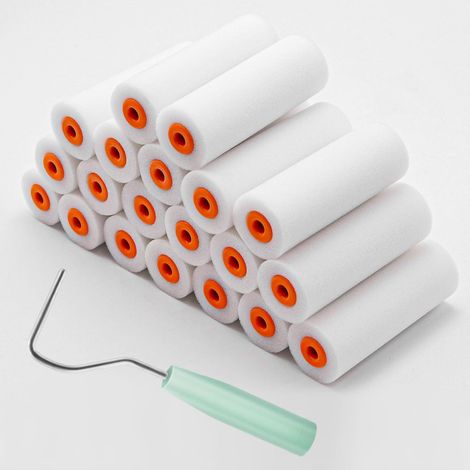 Lot de 20 petits rouleaux de peinture en mousse avec rouleau à peinture, étrier, rouleau en mousse de 10 cm, rouleau de peinture en mousse, rouleau de peinture 10 cm, mini rouleaux de (1/5)