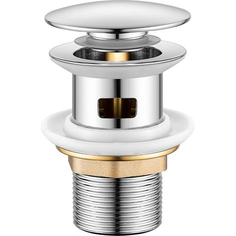 Ablaufgarnitur mit Klick-Klack-Verschluss und Überlauf, Schlitzablauf, verchromt, moderne Ablaufgarnitur, 65 mm – Standard-Universalanschluss G 1 1/4" BSP
