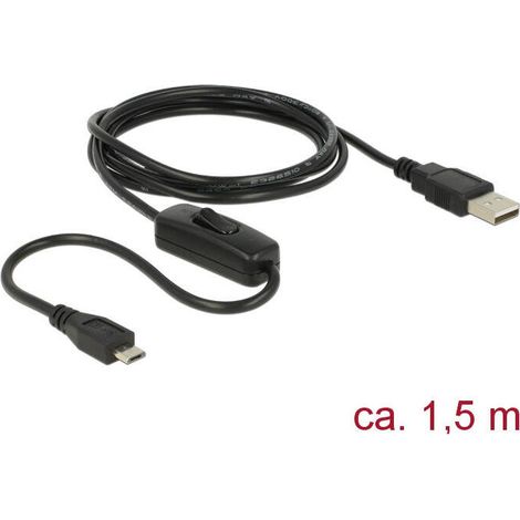 Delock cable usb 2.0 tipo-a macho  usb 2.0 micro-b macho con interruptor para raspberry pi 1,5 m (1/2)