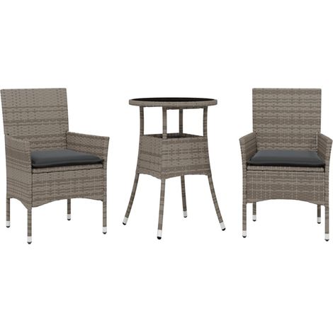 Maison Exclusive - 3-tlg. Garten-Essgruppe mit Kissen Grau Poly R