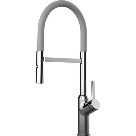 Rubinetto miscelatore Cucina cromato canna grigia movibile e doccia due getti staccabile - serie BOD (1/5)