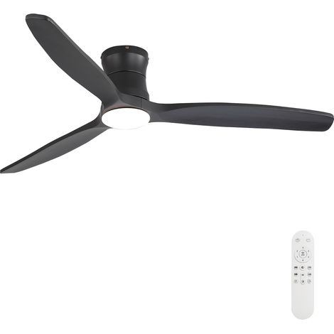REDOM - Ventilador de techo 132 cm, motor DC silencioso, LED regulable, mando a distancia, metal y madera, negro mate (1/5)