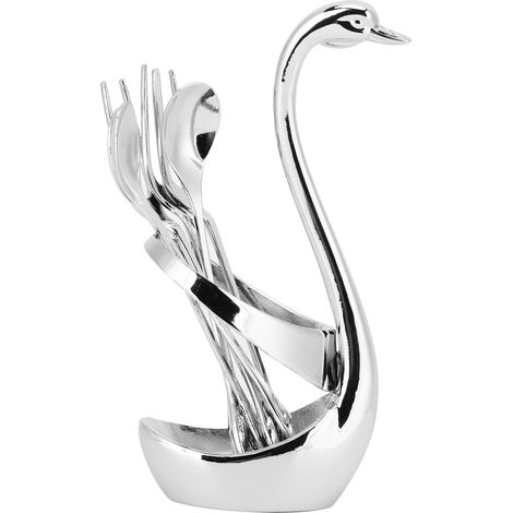 Service de table 7 pièces en alliage de zinc avec porte-savon en forme de cygne, 3 cuillères et 3 fourchettes, décoration intérieure (1/5)