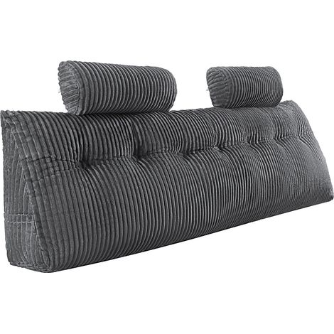 Mophorn Kopfteilkissen Keilkopfteilkissen Keilkissen (King Size) mit 2 Seitentaschen & 2 Kopfstützen, Bettkeilkissen mit abnehmbarem Flanellbezug, ideal zum Lesen, Arbeiten oder Entspannen, Grau