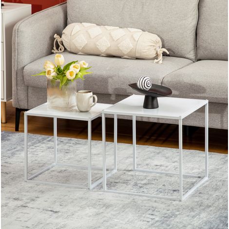 Couchtisch 2er-Set quadratisch aus Stahl 40x40/35x35 OKMYHOME (1/5)
